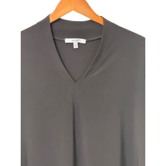 Sympli Classic Black Tunic V-Neck 3/4 Sleeves Stretchy Jersey Knit Top Size 14 - Picture 2 of 9
